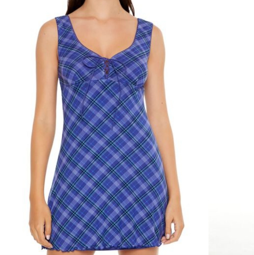 NWOT Lace-Up Plaid Mini Tank Dress